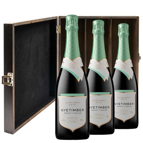 Nyetimber Curvee Cherie Demi-Sec NV English Sparkling Wine Treble Elm Wood Gift Boxed (3x75cl)